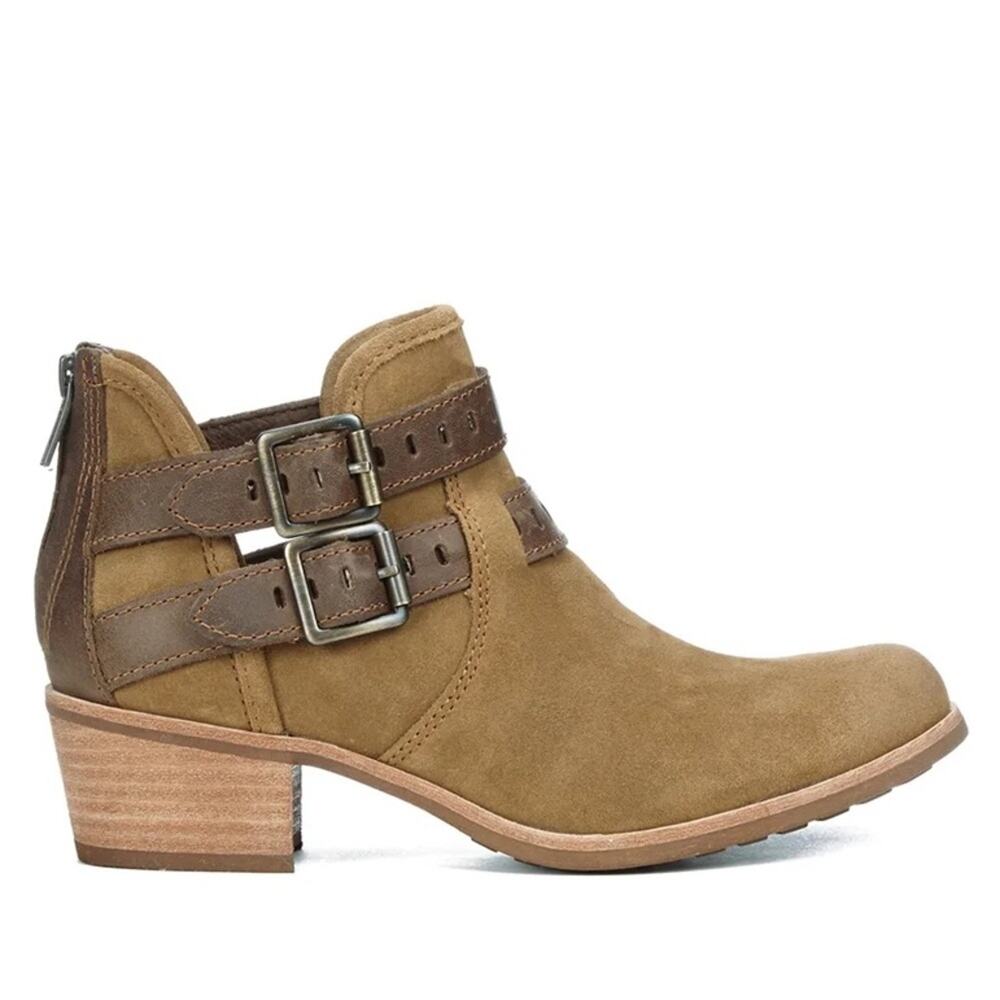 UGG Patsy Heeled Buckle Moto Boho‎ Ankle Booties In Chestnut Brown Size 6 Office